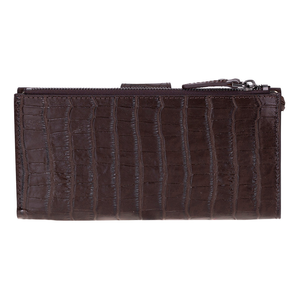 Mocha Croco Lozan Genuine Leather Crossbody Phone Wallet Bag