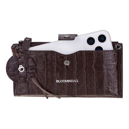 Mocha Croco Lozan Genuine Leather Crossbody Phone Wallet Bag
