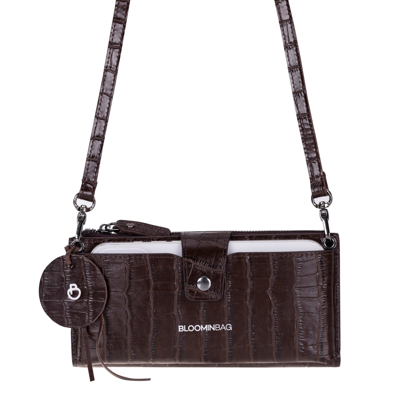 Mocha Croco Lozan Genuine Leather Crossbody Phone Wallet Bag