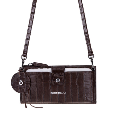 Mocha Croco Lozan Genuine Leather Crossbody Phone Wallet Bag