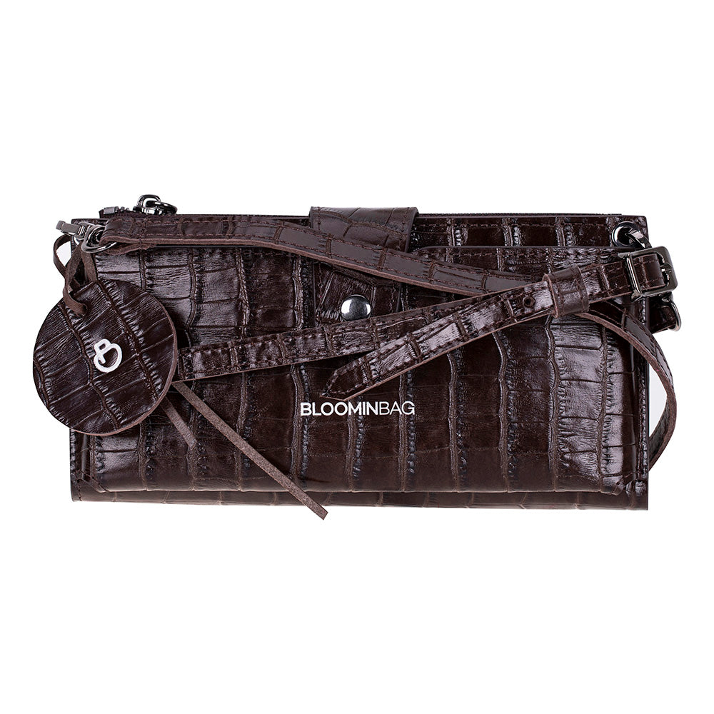 Mocha Croco Lozan Genuine Leather Crossbody Phone Wallet Bag