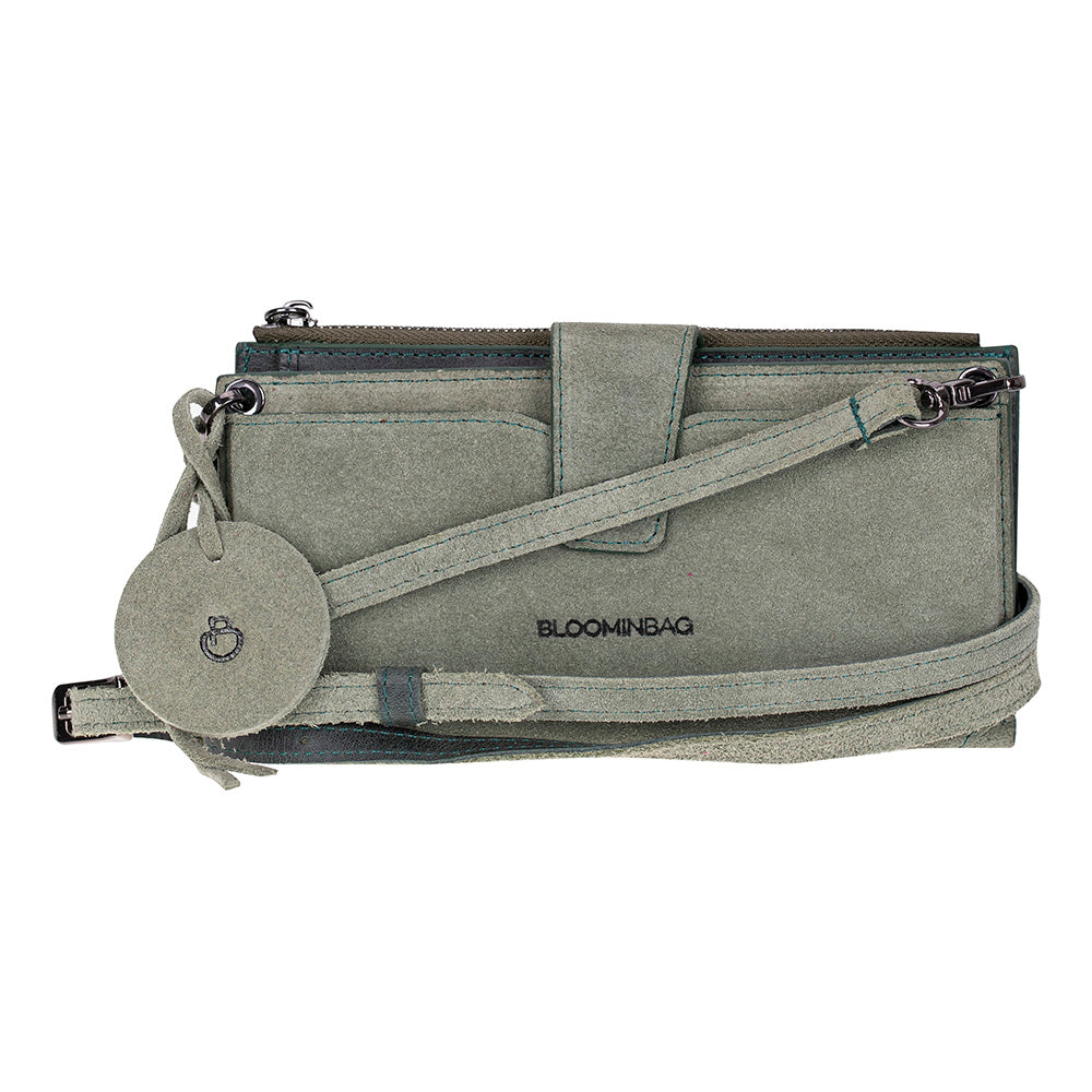 Mint Lozan Genuine Suede Leather Crossbody Phone Wallet Bag