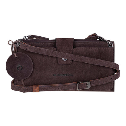 Mocha Lozan Genuine Suede Leather Crossbody Phone Wallet Bag