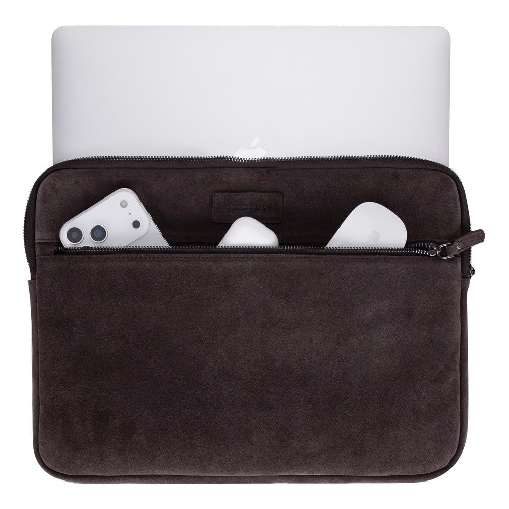 Mocha Still Genuine Suede Leather 15-16 Inch MacBook & Laptop Sleeve