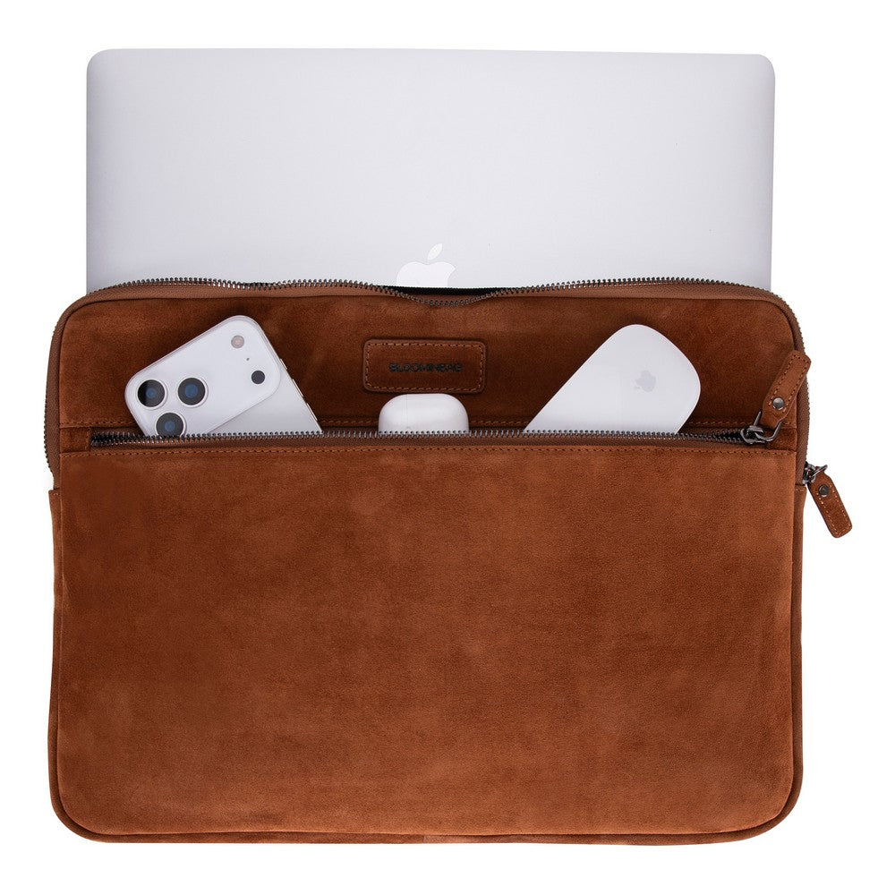Camel Still Genuine Suede Leather 15-16 Inch MacBook & Laptop Sleeve