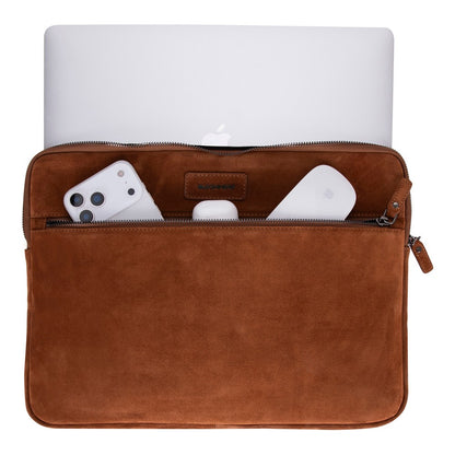 Camel Still Genuine Suede Leather 15-16 Inch MacBook & Laptop Sleeve
