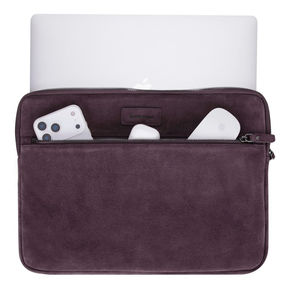 Burgundy Still Genuine Suede Leather 15-16 Inch MacBook & Laptop Sleeve