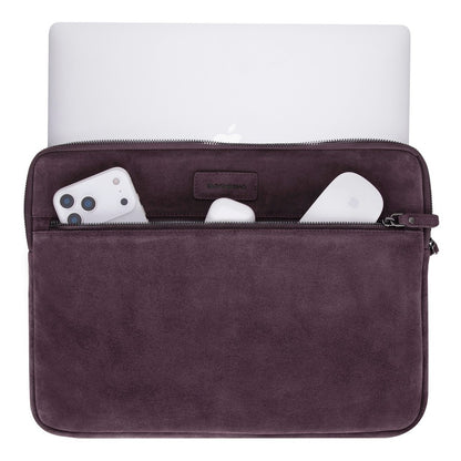 Burgundy Still Genuine Suede Leather 15-16 Inch MacBook & Laptop Sleeve