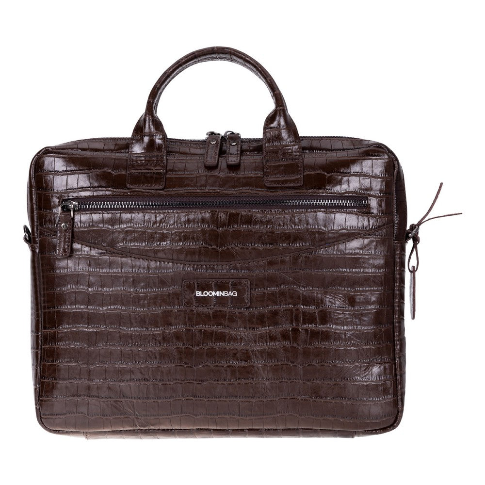 Mocha Croco Still Genuine Suede Leather 13-14 Inch MacBook & Laptop Bag