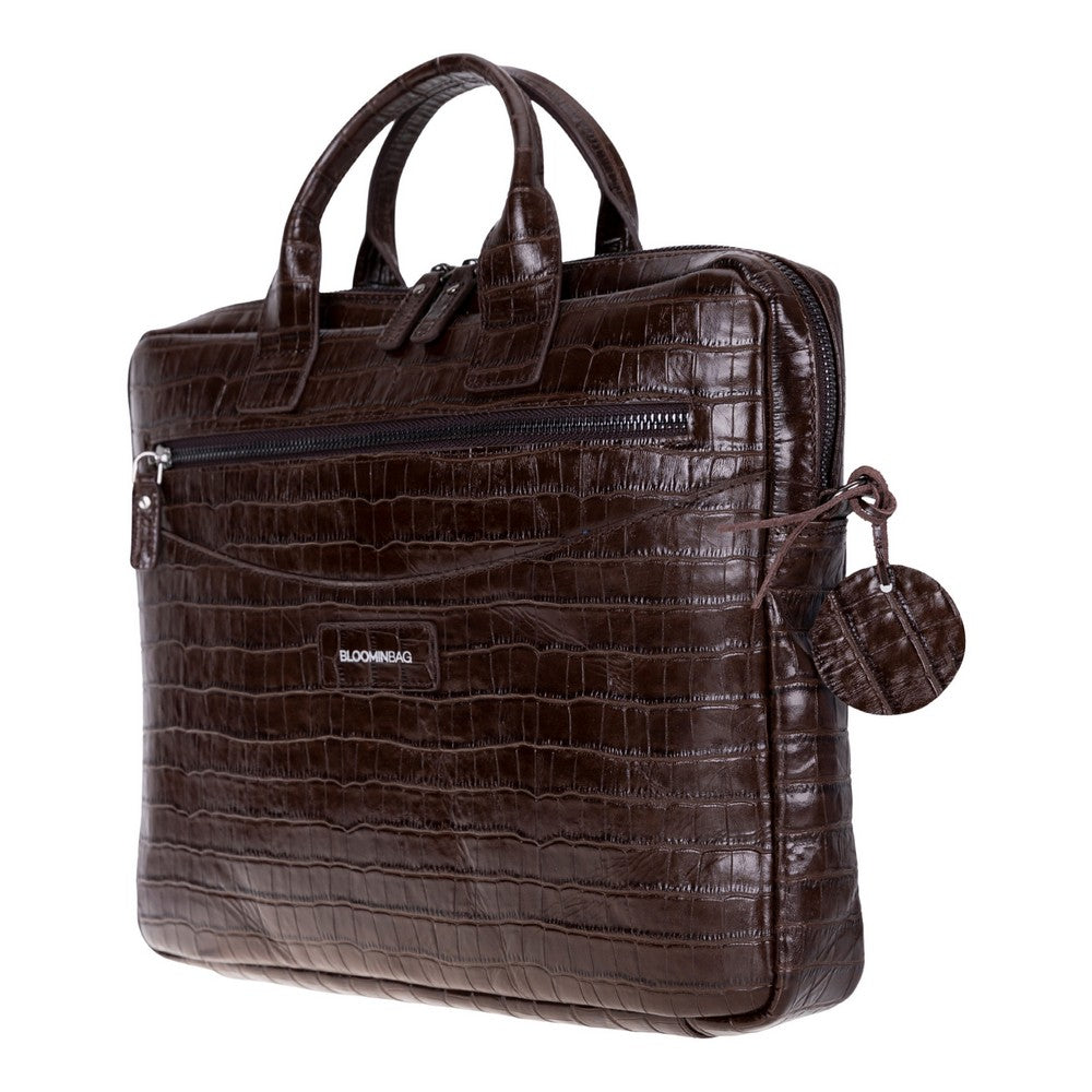 Mocha Croco Still Genuine Suede Leather 13-14 Inch MacBook & Laptop Bag