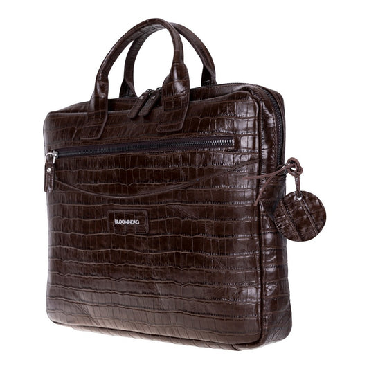 Mocha Croco Still Genuine Suede Leather 13-14 Inch MacBook & Laptop Bag