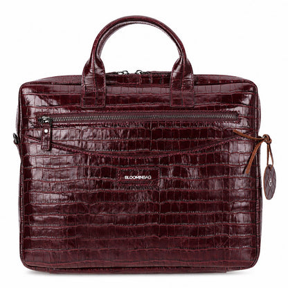 Burgundy Croco Still Genuine Suede Leather 13-14 Inch MacBook & Laptop Bag