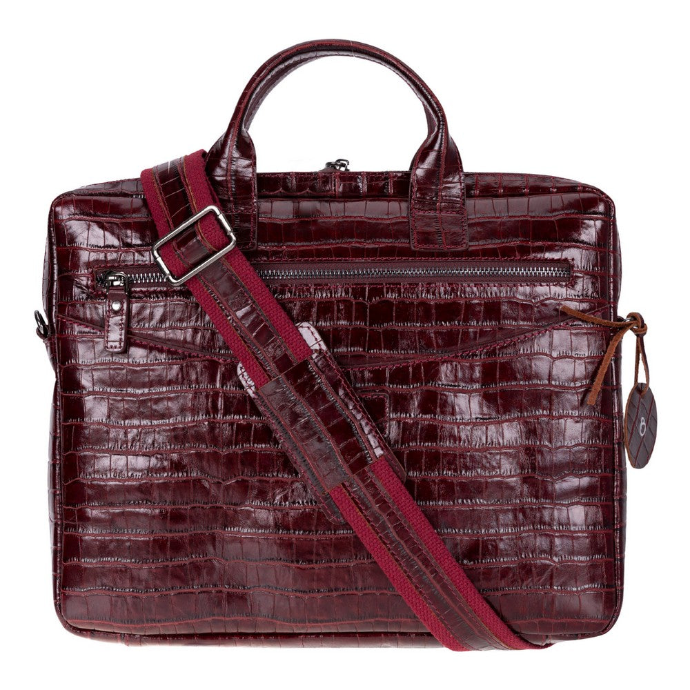 Burgundy Croco Still Genuine Suede Leather 15-16 Inch MacBook & Laptop Bag