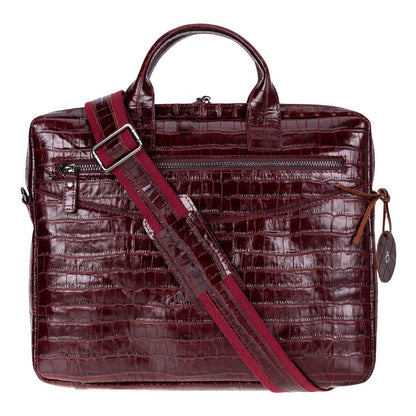 Burgundy Croco Still Genuine Suede Leather 13-14 Inch MacBook & Laptop Bag
