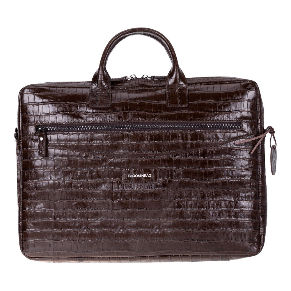 Mocha Croco Still Genuine Suede Leather 15-16 Inch MacBook & Laptop Bag