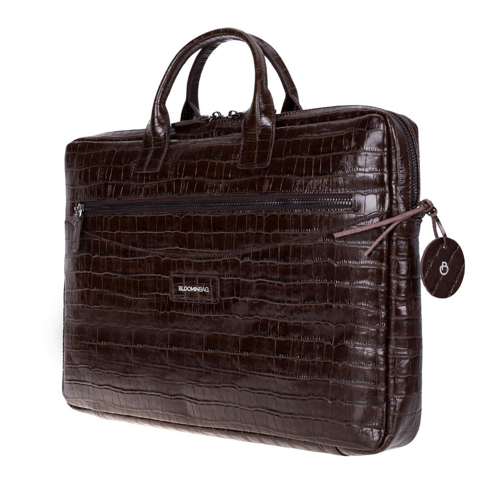 Mocha Croco Still Genuine Suede Leather 15-16 Inch MacBook & Laptop Bag