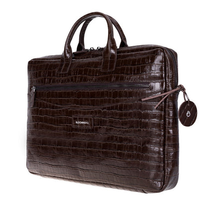 Mocha Croco Still Genuine Suede Leather 15-16 Inch MacBook & Laptop Bag