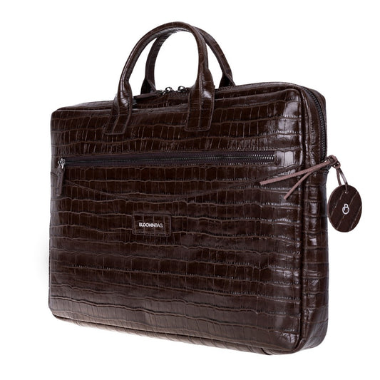 Mocha Croco Still Genuine Suede Leather 15-16 Inch MacBook & Laptop Bag