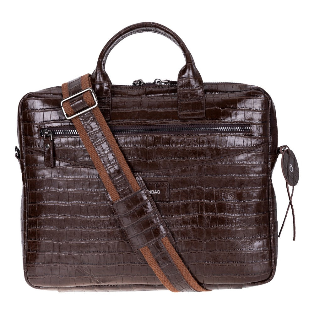 Mocha Croco Still Genuine Suede Leather 15-16 Inch MacBook & Laptop Bag