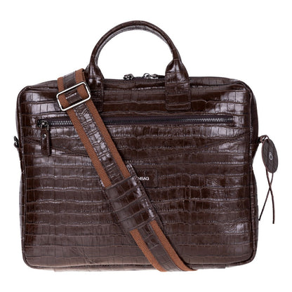 Mocha Croco Still Genuine Suede Leather 15-16 Inch MacBook & Laptop Bag