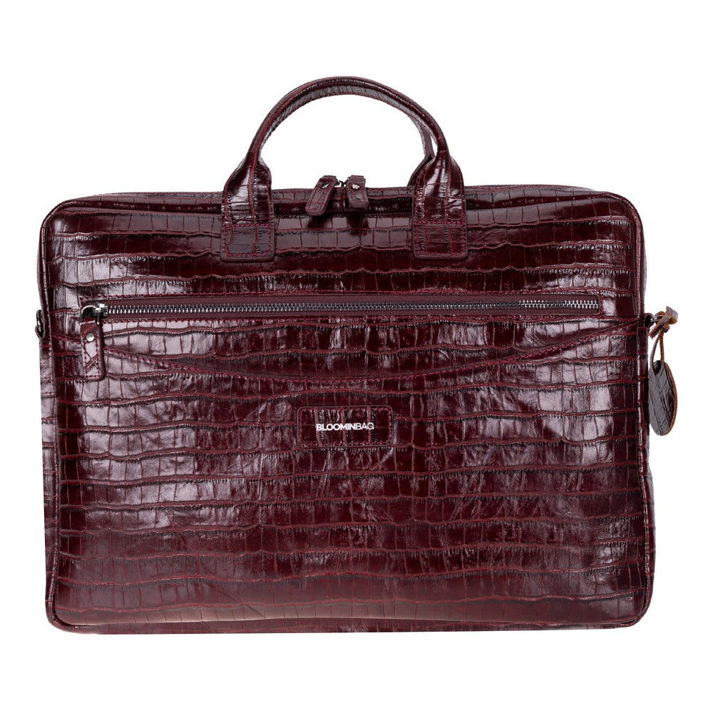Burgundy Croco Still Genuine Suede Leather 15-16 Inch MacBook & Laptop Bag
