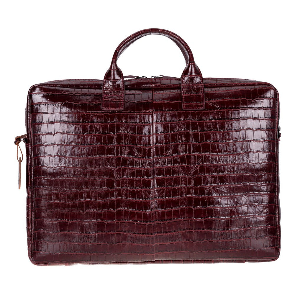 Burgundy Croco Still Genuine Suede Leather 15-16 Inch MacBook & Laptop Bag
