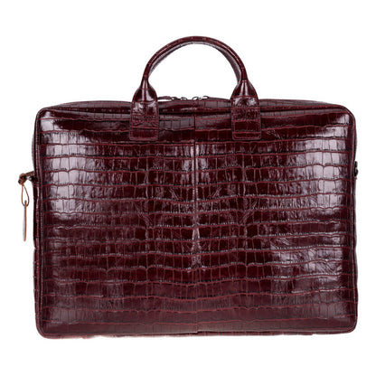 Burgundy Croco Still Genuine Suede Leather 15-16 Inch MacBook & Laptop Bag