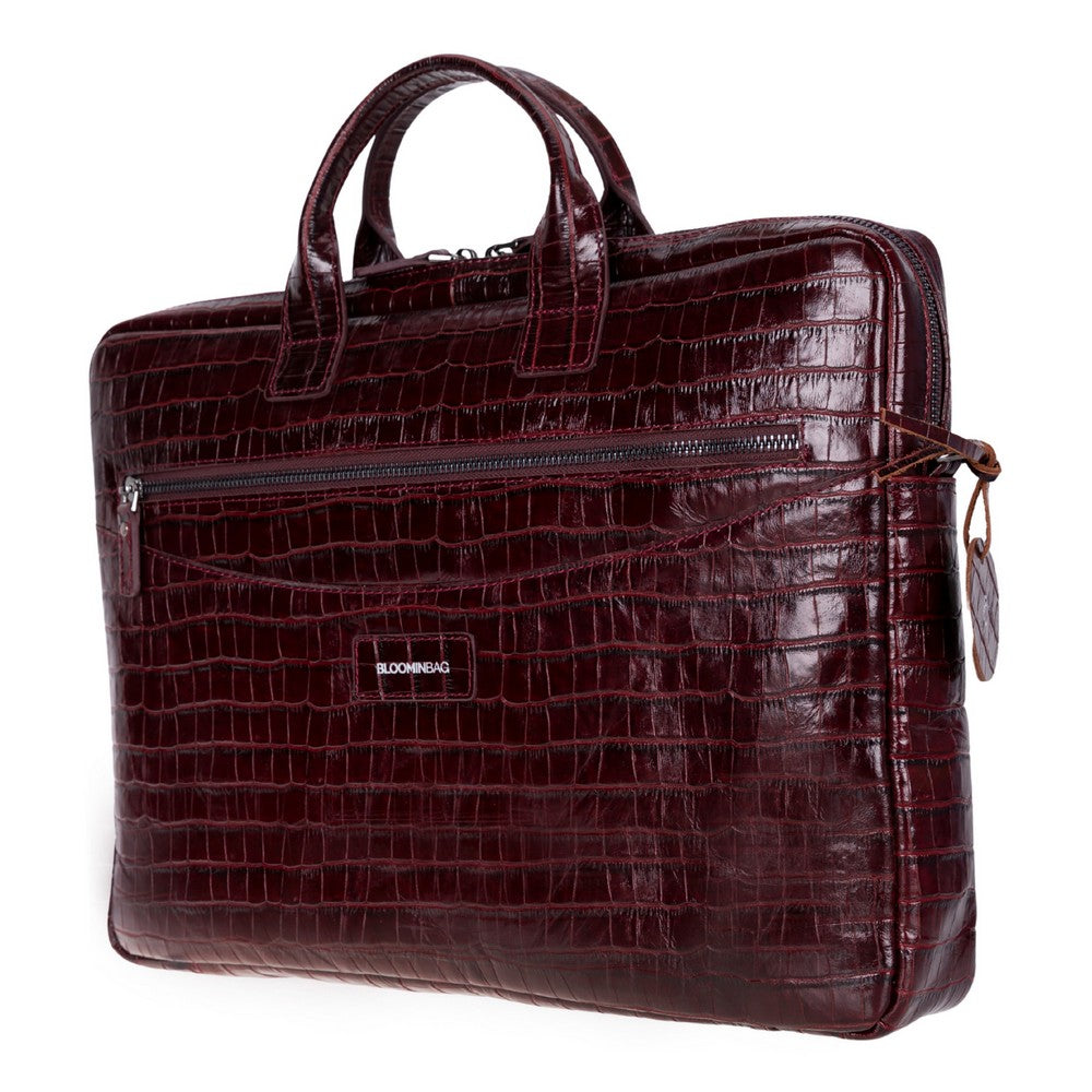 Burgundy Croco Still Genuine Suede Leather 15-16 Inch MacBook & Laptop Bag