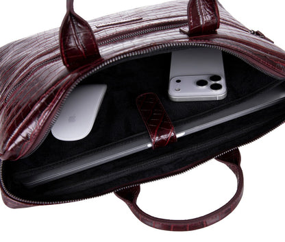 Burgundy Croco Still Genuine Suede Leather 13-14 Inch MacBook & Laptop Bag