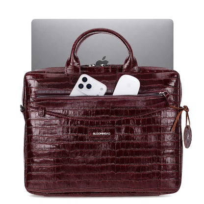 Burgundy Croco Still Genuine Suede Leather 13-14 Inch MacBook & Laptop Bag