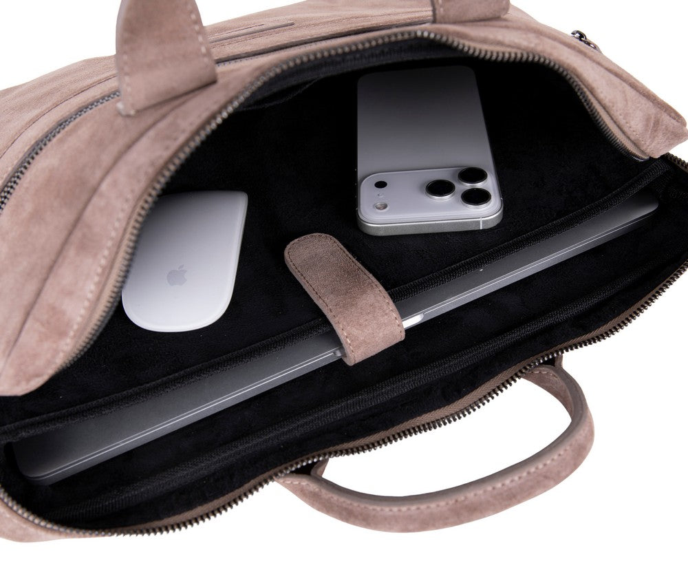 Sand Still Genuine Suede Leather 13-14 Inch MacBook & Laptop Bag