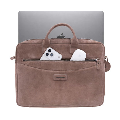 Sand Still Genuine Suede Leather 13-14 Inch MacBook & Laptop Bag
