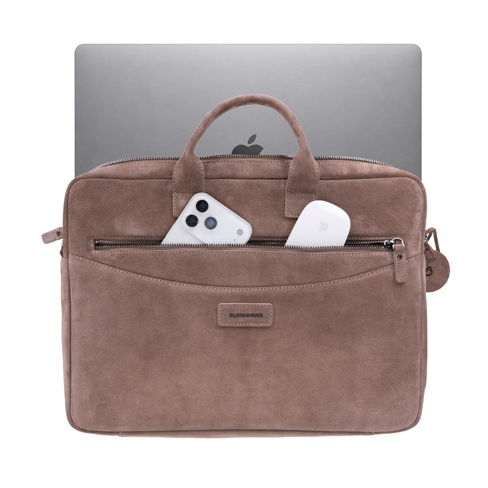 Sand Still Genuine Suede Leather 15-16 Inch MacBook & Laptop Bag