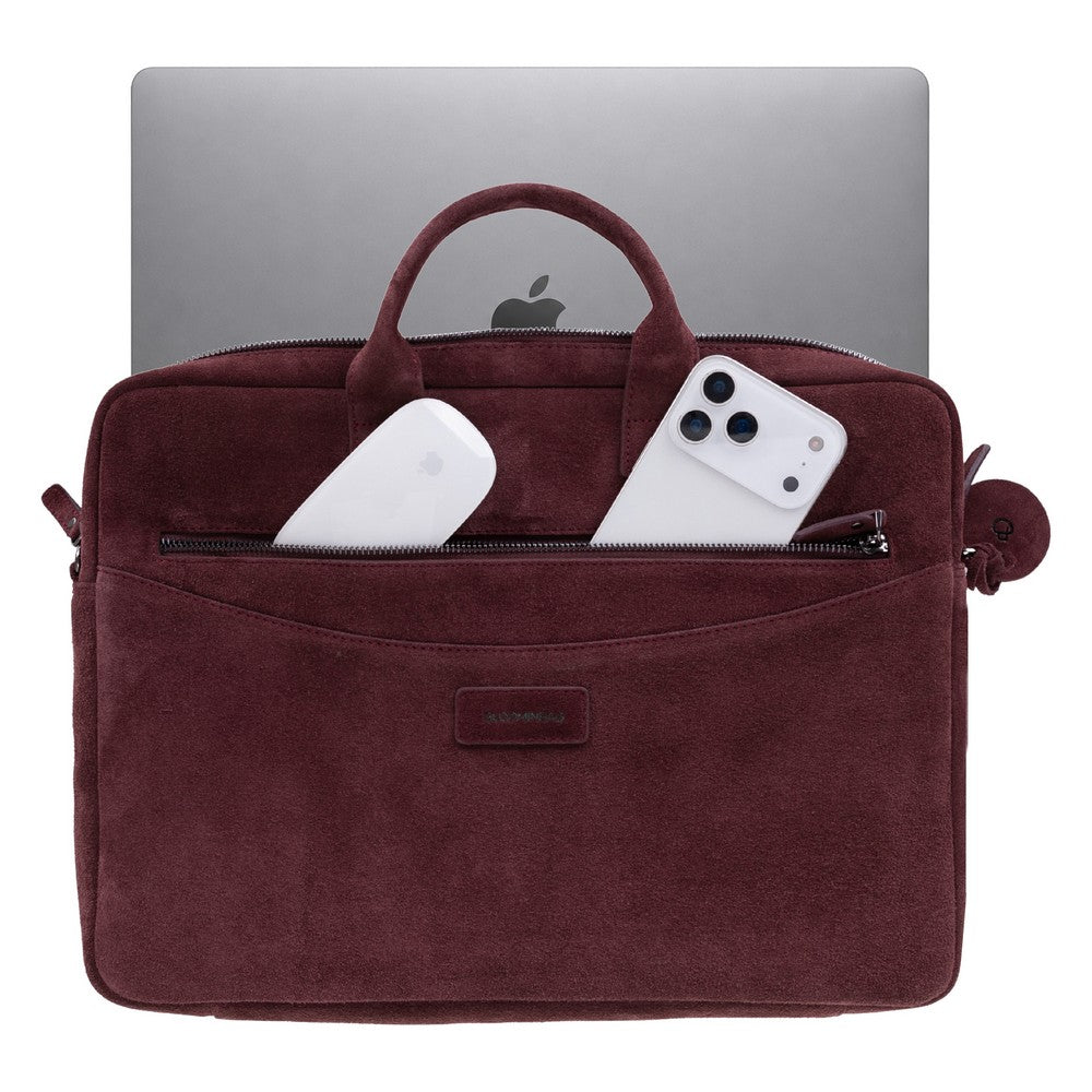 Burgundy Still Genuine Suede Leather 15-16 Inch MacBook & Laptop Bag