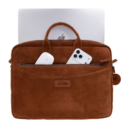 Camel Still Genuine Suede Leather 13-14 Inch MacBook & Laptop Bag