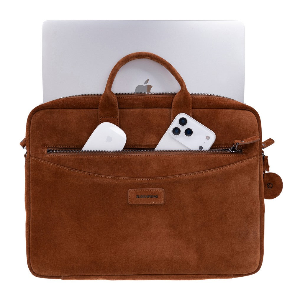 Camel Still Genuine Suede Leather 15-16 Inch MacBook & Laptop Bag