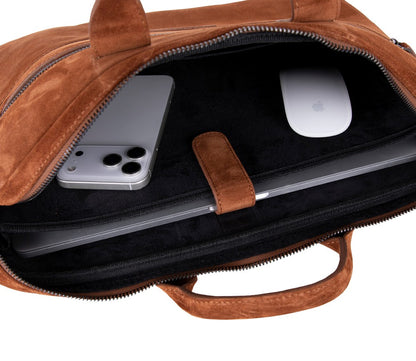 Camel Still Genuine Suede Leather 13-14 Inch MacBook & Laptop Bag