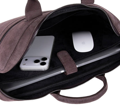 Mocha Still Genuine Suede Leather 15-16 Inch MacBook & Laptop Bag
