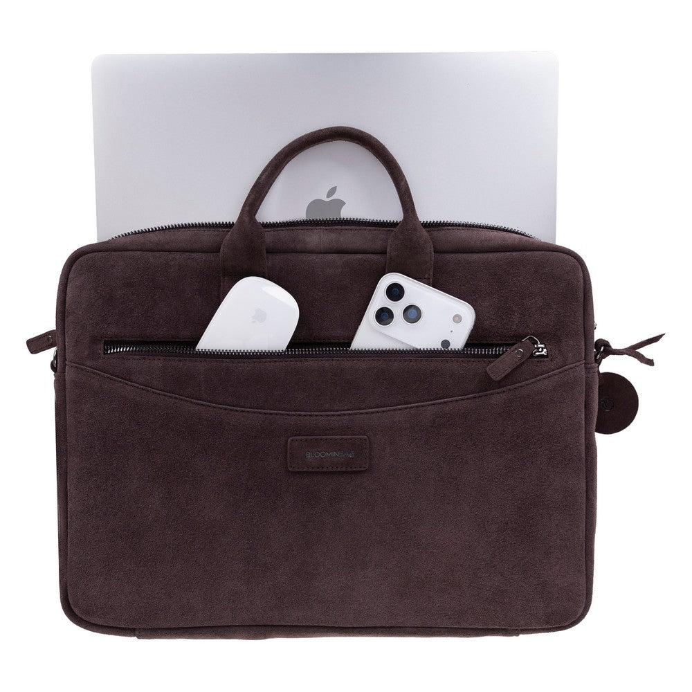 Mocha Still Genuine Suede Leather 13-14 Inch MacBook & Laptop Bag