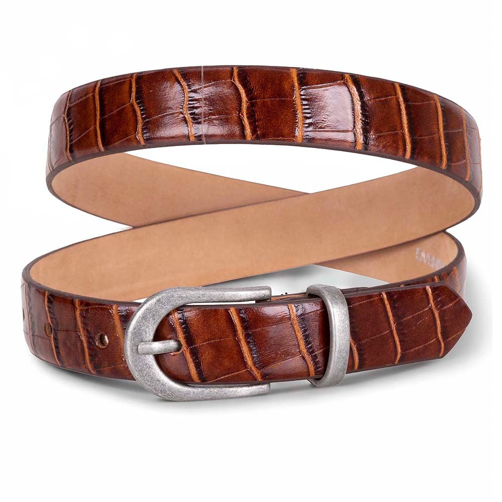 Bloom in Still Women Genuine Leather Belt - Camel Croco
