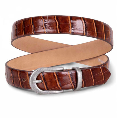 Bloom in Still Women Genuine Leather Belt - Camel Croco