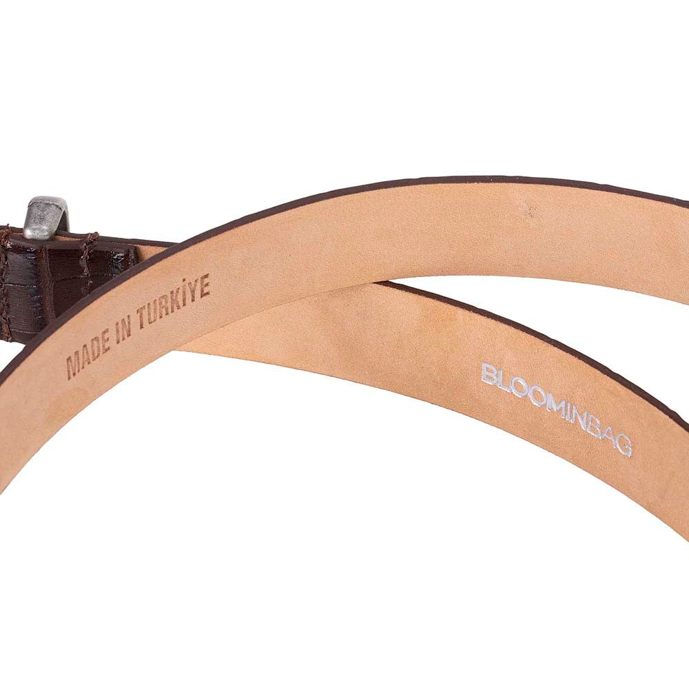 Bloom in Still Women Genuine Leather Belt - Mocha Croco