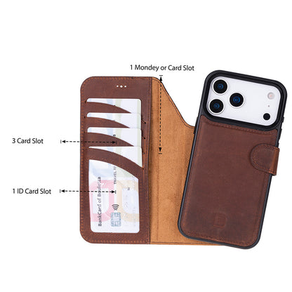 Magic iPhone 17 Pro Max Detachable Leather Wallet Case