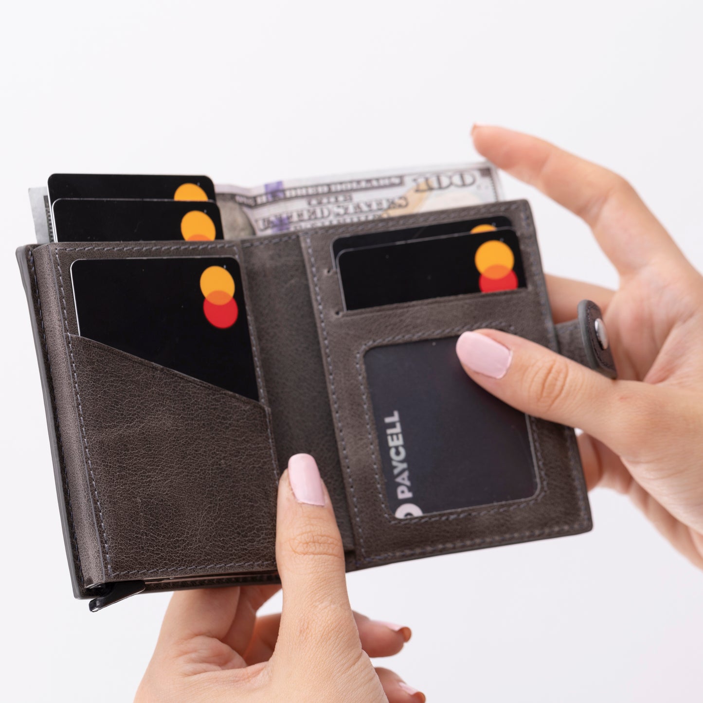 Palertag Zip Mechanical Leather Card Holder with AirTag Slot