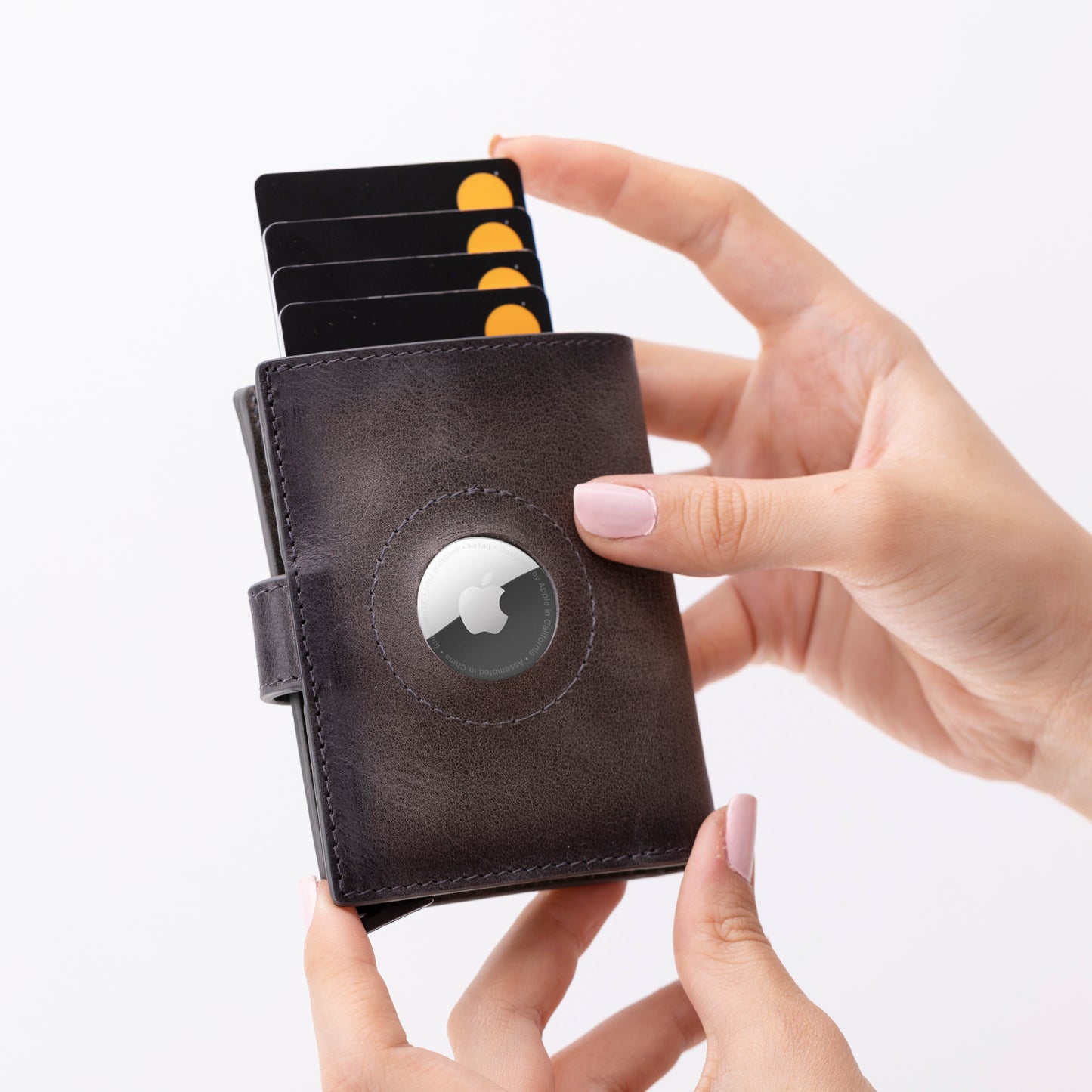 Palertag Zip Mechanical Leather Card Holder with AirTag Slot