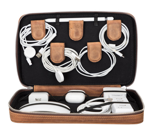 Travel Leather Cable Organizer