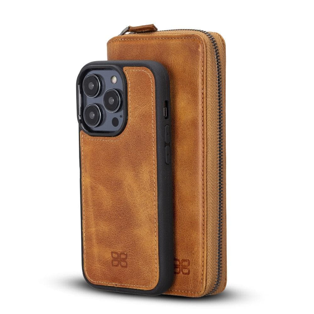 Bouletta Apple iPhone 14 Series Detachable and Zipper Leather Wallet Case - PMW iPhone 14 Pro Max / Tiguan Tan