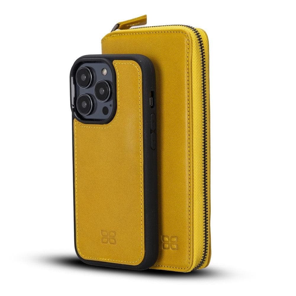 Bouletta Apple iPhone 14 Series Detachable and Zipper Leather Wallet Case - PMW iPhone 14 Pro Max / Mustard