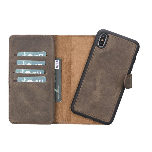 Apple iPhone X Series Detachble Double Leather Wallet Case / DMW iPhone XS Max / Brown