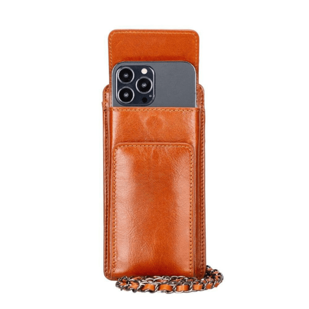 Avjin Crossbody Leather Bag Compatible with Phones up to 6.9" Tan